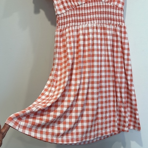 New Forever 21 salmon white gingham print short flutter sleeve mini dress small - Picture 4 of 5
